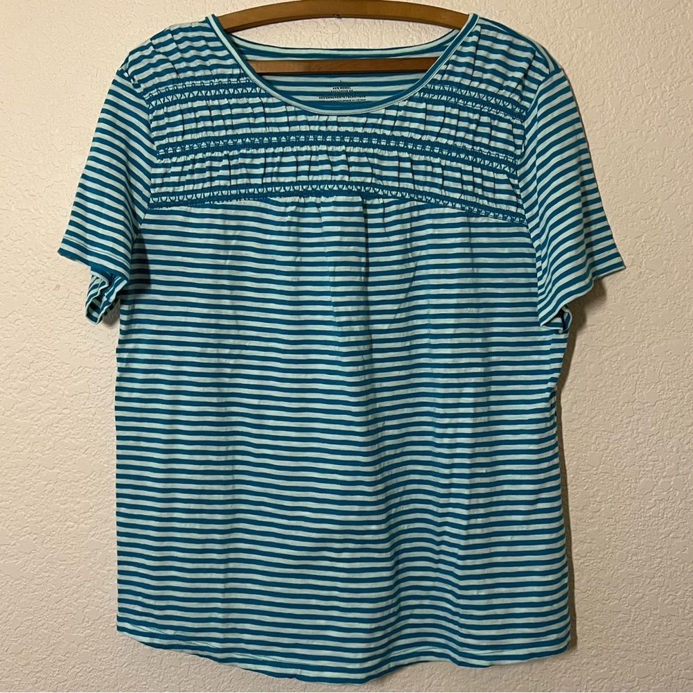 Womens Talbots Blue and White Stripe Tee Size Large